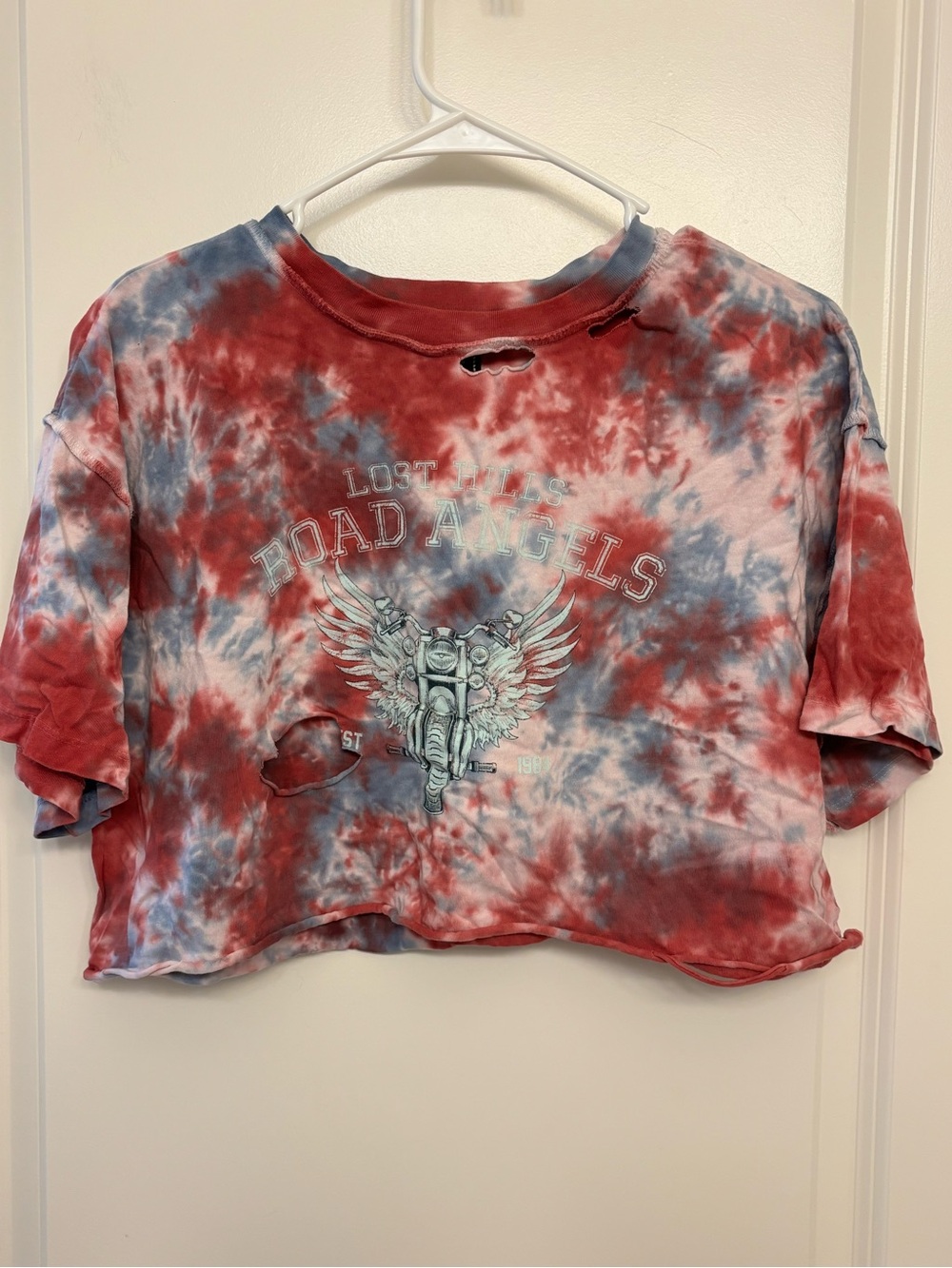 Forever 21 Red and Blue Tie-Dye Crop Tee